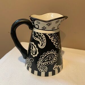 Paisley Black and White Ceramic Pitcher